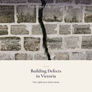 A large crack running through a stone block wall, with the article title: Building Defects in Victoria