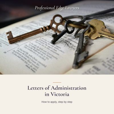 Old keys resting on an open book, with the article title: Letters of Administration in Victoria