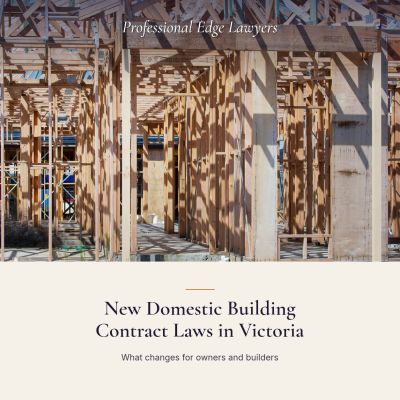 Timber house frame under construction, with the article title: New Domestic Building Contract Laws in Victoria